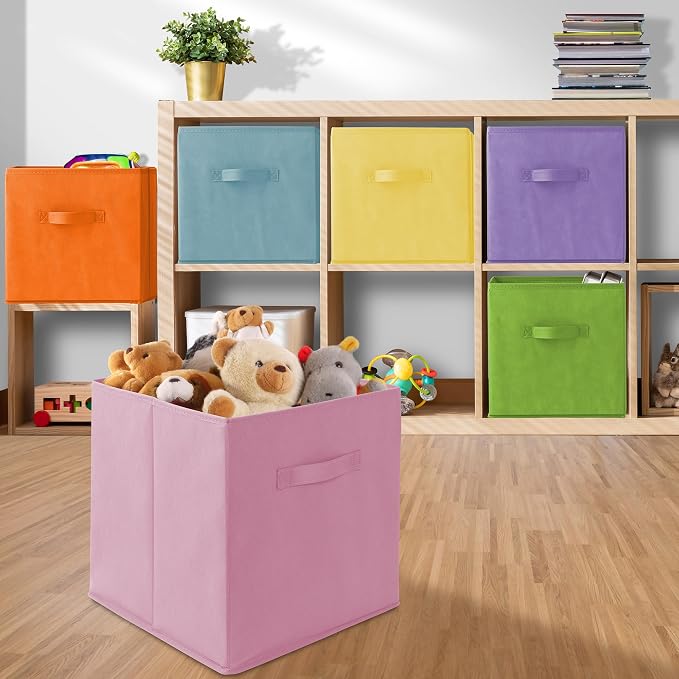 Casafield Set of 12 Collapsible Fabric Cube Storage Bins, Multicolor - 13" Foldable Cloth Baskets for Shelves, Cubby Organizers & More - Image 5