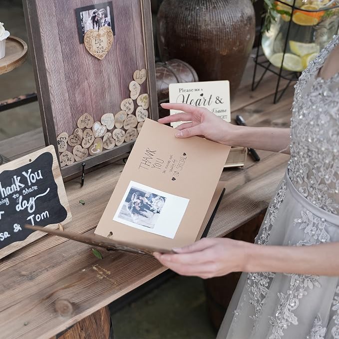 Y&K Homish Wedding Guest Book Set Alternative Rustic Wedding Decorations for Reception Wedding Signs Rustic Brown Set - Image 3