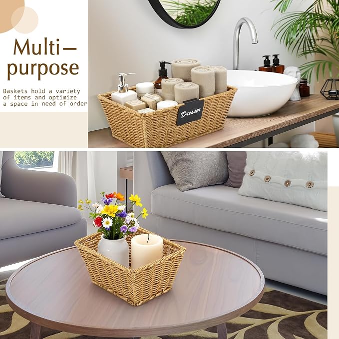 Marsui 6 Pcs Wicker Storage Baskets for Pantry Organization with Labels Handwoven Multi-size Natural Wicker Storage Bins for Organizing Small Baskets Container for Shelves Closet Toilet - Image 5