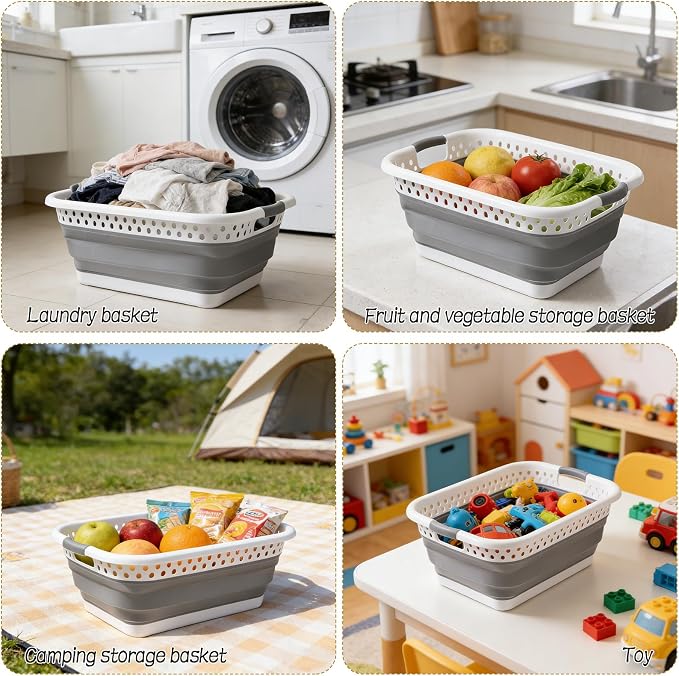 2 Pack Collapsible Laundry Baskets, 11 Gallon 42L Collapsible Laundry Clothes Hamper, Foldable Laundry Hamper with Non-Slip Handles, Portable Space Saving Pop-Up Laundry Hamper Storage Container - Image 7