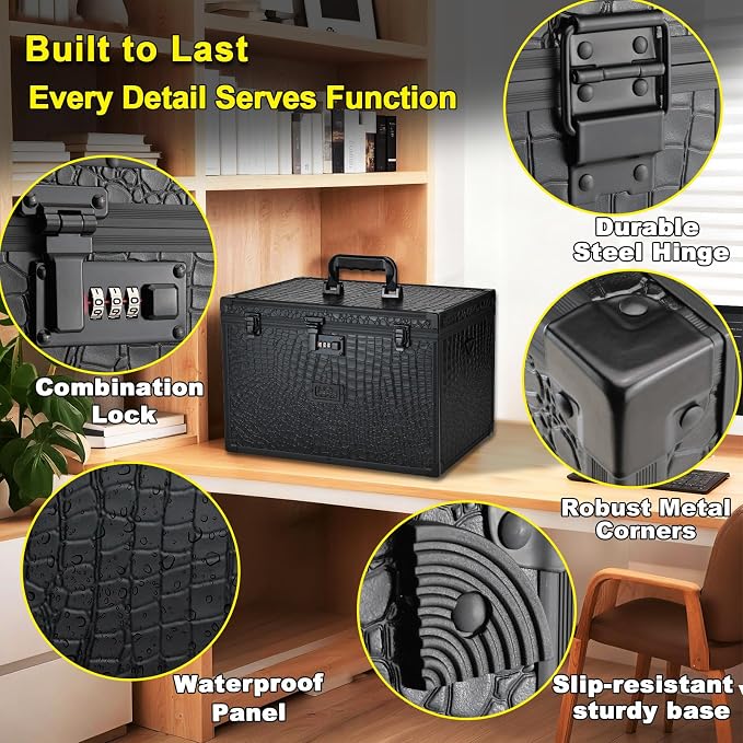 Hanging File Box for Legal, All-in-one set with 20 Folders | Portable Locking Filing Storage Box with Handle & Shoulder strap, Lockable File Cabinet Documents Safe, Lockbox Doc Organizer - Image 3
