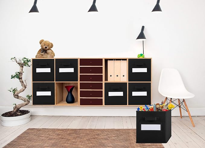 Storage Bins - 9 Pack - Durable Storage Cubes with Label Window | 2 Reinforced Handles | Fabric Cube Baskets for Organizing Closet, Clothes and Toys | Foldable Shelves Organizer (Black) - Image 3