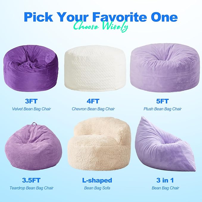 Hobestluk Adult Bean Bag Chair 3 in 1 Convertible Large Bean Bag Sofa | Plush Purple,Machine Washable,Removable Cover,Easy Convert And Install, Floor Bed,For Livingroom Bedroom - Image 8