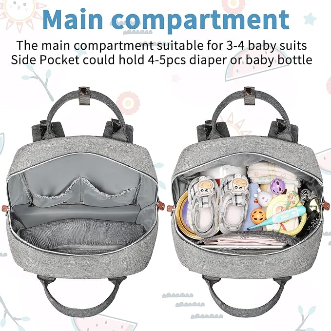 Diaper Bag Backpack, Baby Bag for Boys Girls, Large Diaper Backpack Travel Diaper Bags with Insulated Pockets Baby Registry Search Shower Gifts Newborn Essentials for Mom Dad, Waterproof Grey - Image 4