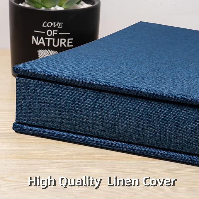 Super Large Photo Album Self Adhesive Scrapbook Album for 4×6 5×7 8×10 10×12 or Bigger Pictures DIY Magnetic Linen Cover Album 80Sheets/160Pages DIY Photo Album(Blue) - Image 2