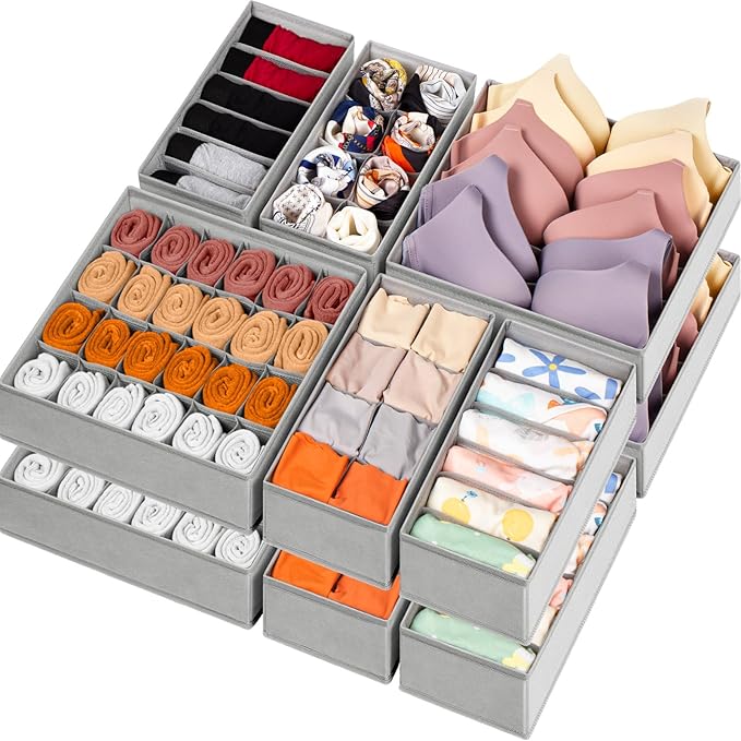 16 Pack Sock Underwear Drawer Organizer, 96 Cells Dresser Organizer for Baby Clothes, Foldable Fabric Closet Organization and Storage Dividers Bins for Nursery, Bedroom by Criusia