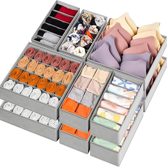 16 Pack Sock Underwear Drawer Organizer, 96 Cells Dresser Organizer for Baby Clothes, Foldable Fabric Closet Organization and Storage Dividers Bins for Nursery, Bedroom by Criusia