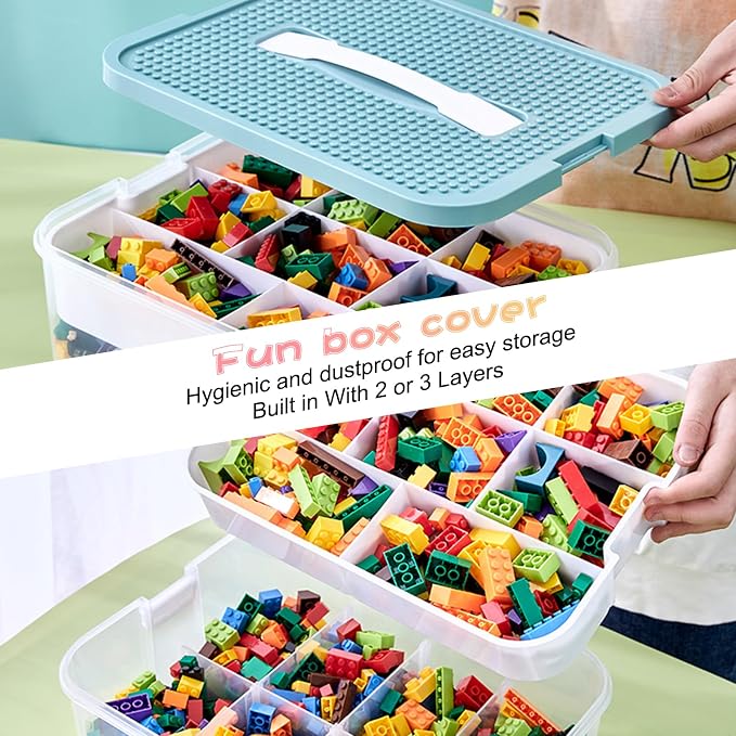 Toys Organizer Storage Case for Lego Box Kids Toy Stackable Building Blocks with Lids Bins Adjustable Lego Storage Containers Plastic Toy Box Green 1 Layer - Image 5