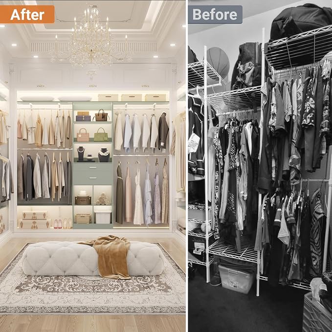 Besiost Closet System - 8FT Closet Organizer System with Wooden Drawers, 96" Closet Systems for Walk-In Closets with Cuttable Hanging Shelving, Green - Image 9
