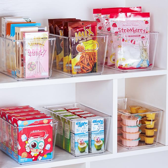 Vtopmart 2 Pack Clear Storage Bins, Pantry Cabinet Organizer Bins, Medium | Plastic Pantry Storage Bins with Handle, Storage Containers for Fridge, Cabinet, Kitchen, Countertops, Cupboard, Freezer - Image 3