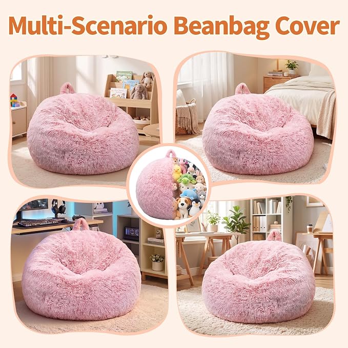 Stuffed Animal Storage Bean Bag Chair Cover, Soft Bean Bag Cover | Fluffy Faux Fur Stuffed Animal Storage Chair, Non-Slip Bottom, Fill with Plush Toys or Blankets, for Adults Teens Kids Girls - Image 7