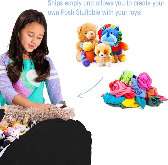 Posh Stuffable Kids Stuffed Animal Storage Bean Bag Chair Cover - Childrens Toy Organizer, Medium 27" - Solid Black - Image 3