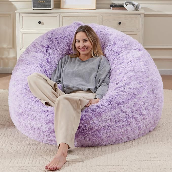 Huge Bean Bag Covers Only, Fluffy Stuffed Beanbag Chair Covers No Filler, Washable Bean Bags Cover for Adults, Stuffed Animal Bean Bag Anti-Slip, 6FT, Purple by ODreamyDogs