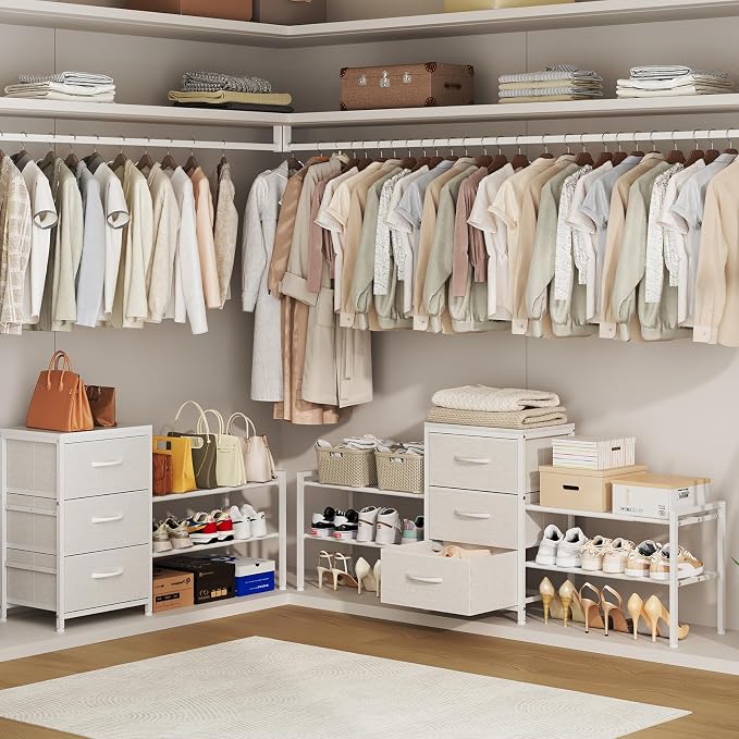 Expandable Closet Organizers and Storage,Wide Long 3 Drawer Dresser | White Fabric Storage Dresser, Clothes Shelves for Kids, Purse Organizer Small Shoe Rack for Closet Bedroom(47.24~71.47in) - Image 4