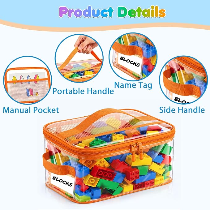 6-Pack Extra Large Clear Toy Storage Bags Transparent Waterproof With Zippers & Labels Durable Reusable Organizer for Blocks,Puzzles & Games - Image 5