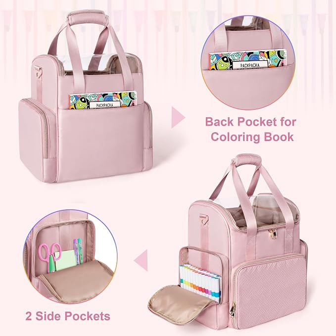 Rexmica Double Layer Marker Organizer Bag for 400 Markers, Pink | Inner Dividers, Shoulder Strap, Large Marker Storage Case for Art Marker/Coloring Book/Painting Supplies, Patented Design - Image 4