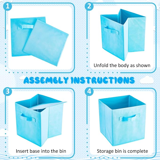 Yinder 12 Pcs Cube Storage Bin 10.5''x10.5''x11'' Storage Bins for Kids Classroom Decor Colorful Bins Foldable Baskets for Playroom Nursery Organizer Fabric Boxes (Sky Blue, Purple, Pink, Rose) - Image 3