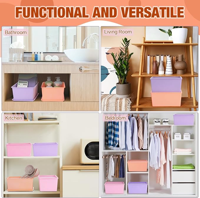 6 Pcs Small Plastic Storage Bins with Lids,Pink, Purple, Orange - Image 5