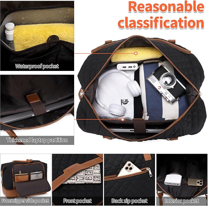 Weekender Bag, Large Travel Duffel Bag for Women, Carry on Overnight Bag with Shoe Compartment and Toiletry Bags - Image 3