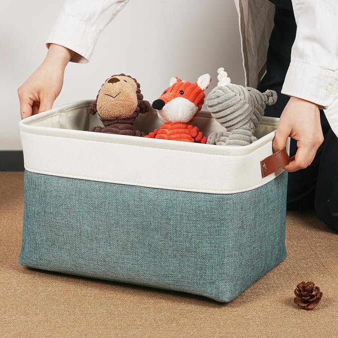 DULLEMELO Storage Baskets for Organizing,Rectangular Fabric Storage Bins with Handles for Office,Bedroom(3-Pack -15 inch X 11 inch X 9.5 inch , White&Dark Green) - Image 3