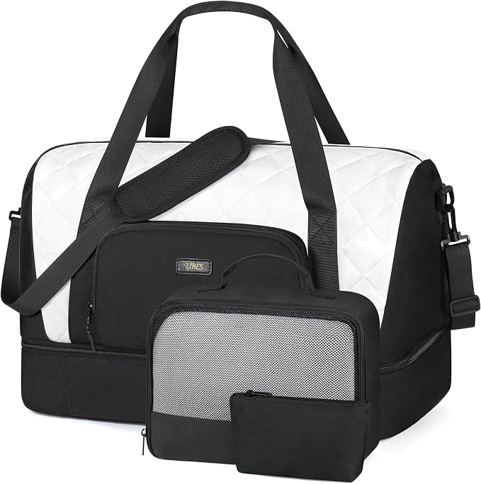 TIBES Travel Weekender Bag for Women, Overnight Bag with Shoe Compartment | 3PCS Large Travel Duffel Bag for Gym, Travel, Hospital, Business Trip, Carry On Tote, Wet & Dry Separation, Water Resistant by TIBES