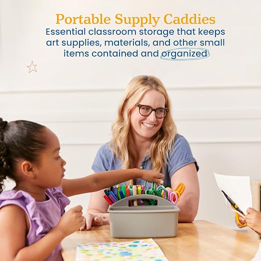 ECR4Kids 3-Compartment Small Plastic Caddy, Multipurpose Organization, Grey, 6-Pack - Image 3