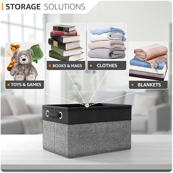 Sorbus Fabric Storage Bins for Shelves - 15 Inch Sturdy Collapsible Storage Bins with 2 Handles, Foldable Baskets for Organizing Home, Closets, Shelf, Toys, Clothes, Large Decorative Storage Baskets - Image 5