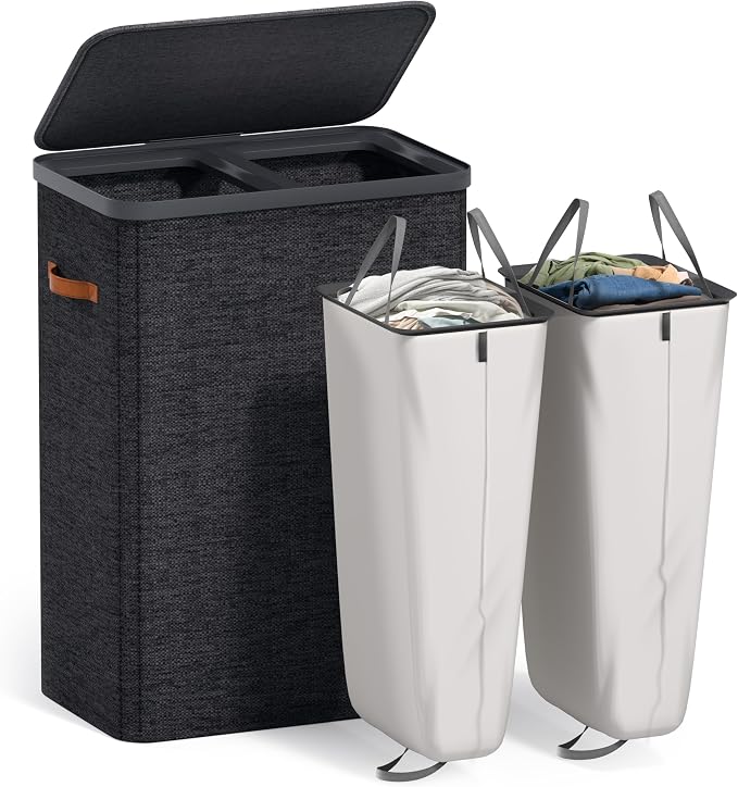 Sorbus Laundry Hamper with Lid - Collapsible 2-Compartment Fabric Laundry Basket with Handles and Removable Laundry Bag – 45 Gallon (170 L) Dirty Clothes Hamper for Bedroom, bathroom and dorm (Black) by Sorbus