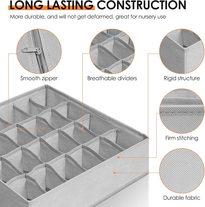 16 Pack Sock Underwear Drawer Organizer, 96 Cells Dresser Organizer for Baby Clothes, Foldable Fabric Closet Organization and Storage Dividers Bins for Nursery, Bedroom - Image 4