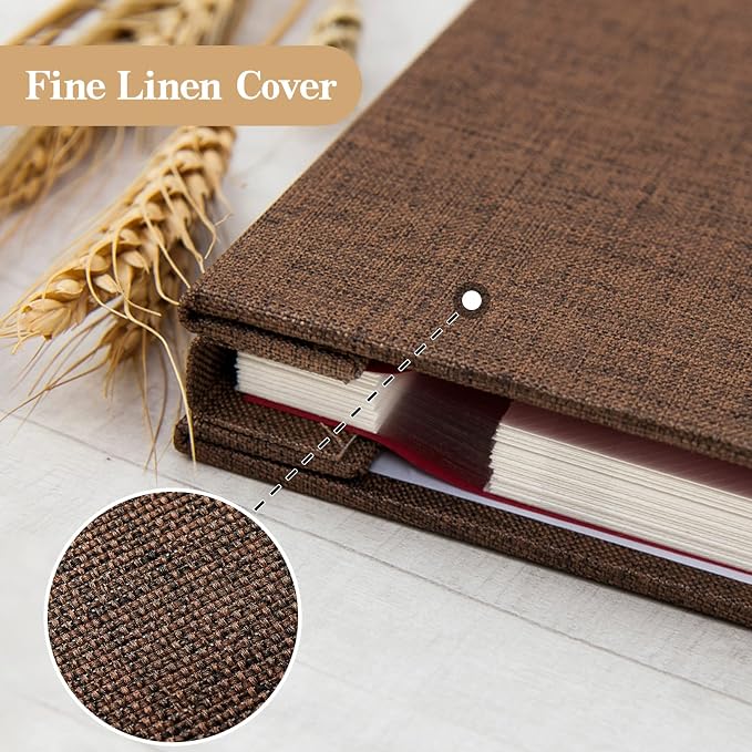 potricher Large Self Adhesive Photo Album 40 Pages, Linen cover, Brown | Photo Album Self Adhesive 4x6 5x7 8x10 Pictures, Linen Cover DIY Scrapbook Albums for Family, Wedding, Baby, Anniversary - Image 5