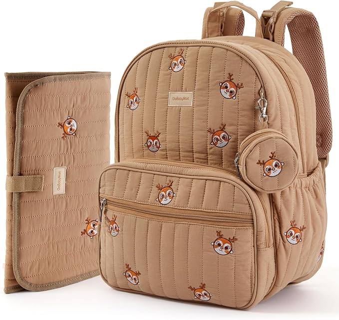 Large Diaper Bag Backpack with Changing Pad, Insulated Bottle Pockets, Travel & Hospital Bag for Mom & Dad (Large - Brown Deer) by GoBabyMart