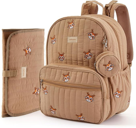 Large Diaper Bag Backpack with Changing Pad, Insulated Bottle Pockets, Travel & Hospital Bag for Mom & Dad (Large - Brown Deer) by GoBabyMart