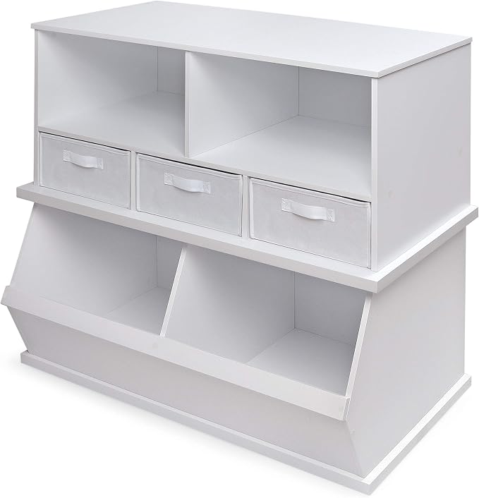 Badger Basket Two Bin Stackable Toy Storage Cubby Organizer - White | Stackable 2-bin storage cubby with solid panels for toys, books & crafts; modular design for expandable organization. - Image 8
