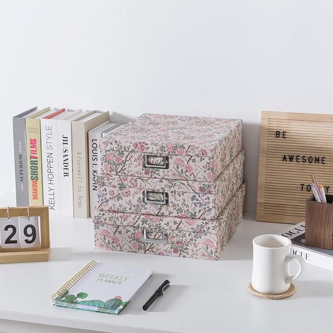 Soul & Lane - Nesting Floral Photo Storage Boxes with Lids, Set of 3 | Large Decorative Cardboard Memory Box Set for Keepsakes, Documents and Scrapbook Paper, Pretty Letter Organizers for Decor - Image 4