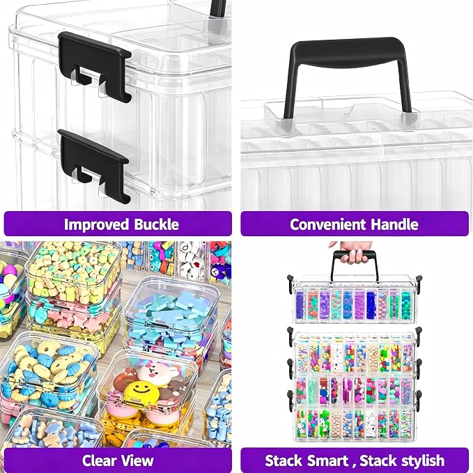 Bead Organizer Box 120 Pcs, 4-Tier Large Capacity Stackable Bead Storage Containers, Portable Plastic Craft Organizers for Jewelry Making, Bracelets, DIY, Nail Art Charms - Image 6