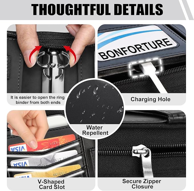 Portfolio Binder 3 Ring Includes Pen and 5 Dividers with 10 Pockets, Padfolio Organizer with Zipper for Men and Women, Includes A4 Notepad for Business, School, Work - Image 3