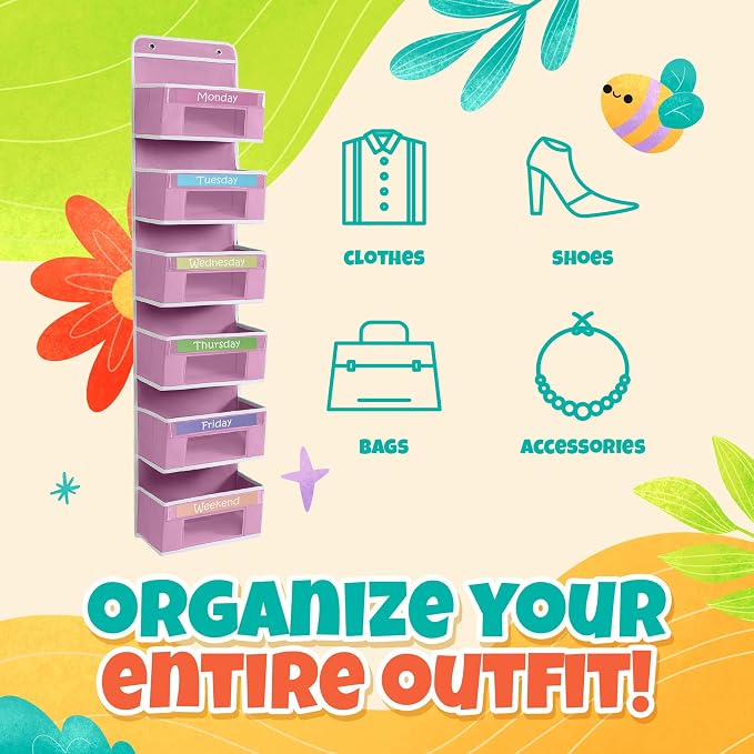 Weekly Clothes Organizer for Kids, Monday through Friday Clothing, 6 Shelf | Houseables Days of the Week Clothes Organizer, Kids Closet, Daily Outfit Storage, Weekday, M-F, School, Hanging, Over Door - Image 6