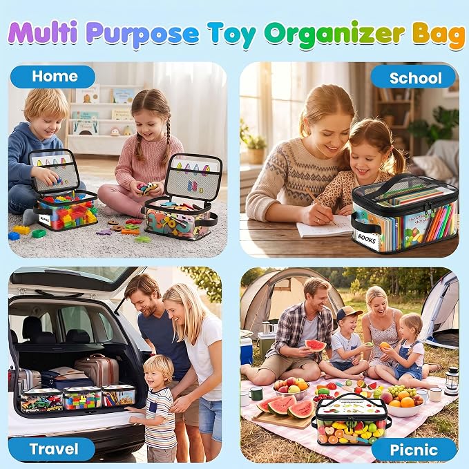 6-Pack Extra Large Clear Toy Storage Bags Transparent Waterproof With Zippers & Labels Durable Reusable Organizer for Blocks,Puzzles & Games - Image 3