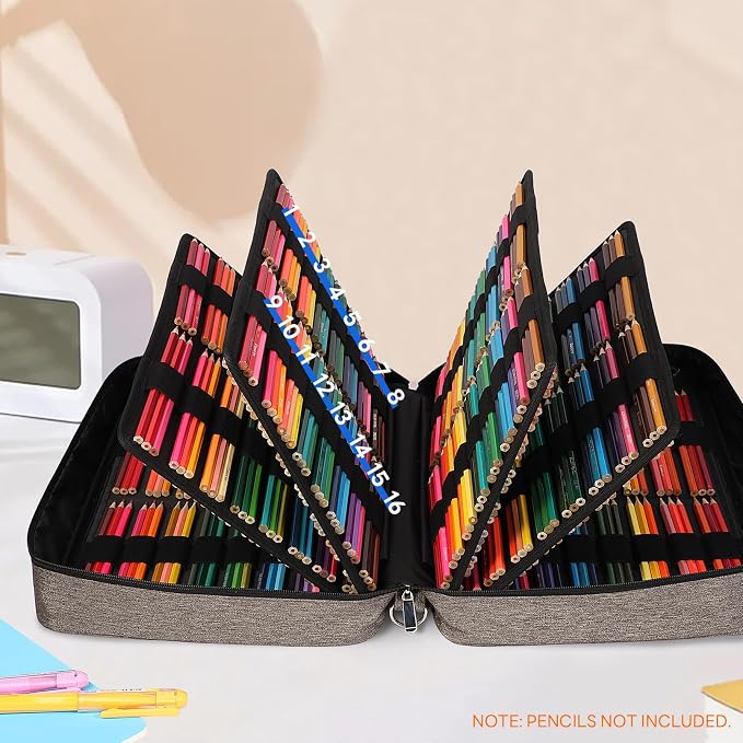 JAKAGO 480 Slots Colored Pencil Case Extra Large Capacity Pen Holder for Artist Painter Zipper Organizer Bag for Marker Highlighter Storage Case for Office Sketch Travel Supplies (Gray) - Image 3