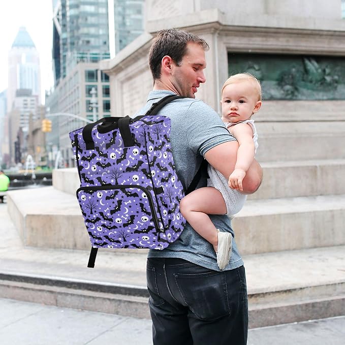 Mnsruu Diaper Bag Bats Satellites Skulls and Trees Large Changing Backpack Multifunction Travel Tote Mommy Bag Baby Diaper Backpack for Mom Dad - Image 6