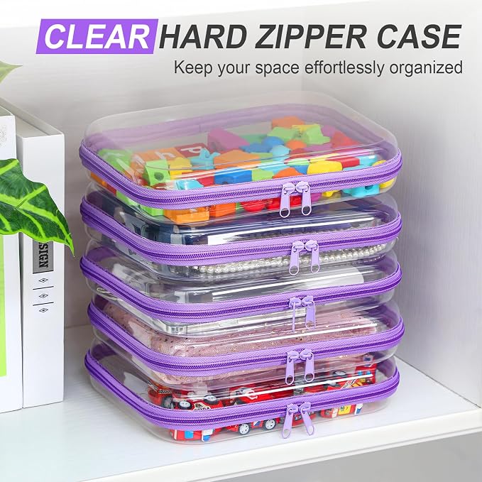 Sanwuta 6 Clear Hard Zipper Case,Purple,9.84 X 7.87 X 2 Inch | Pencil Case Pouches ,Makeup Bag,Plastic Toiletry Diaper Bag ,Travel Toy Storage,Waterproof Organizer Bins - Image 5