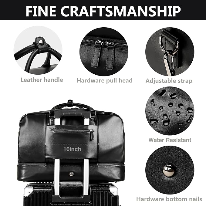 Large 4-in-1 Leather Duffle Bag for Travel Weekender Overnight Hospital Gym Bag for Men & Women, Carry On Airline Approved Personal Item Duffel Garment Bag Luggage with Shoe Compartment & Toiletry Bag - Image 5
