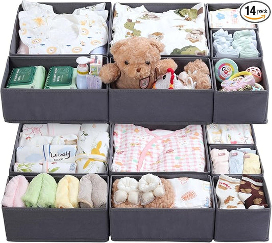 14 Pack Drawer Organizer for Clothes Dresser Organizer for Nursery-Perfect Baby Cloth Organizer and Storage General Nursery Organization or Dresser Drawer Organizer Bins Foldable Washable Grey by Unknown
