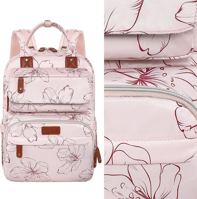 Diaper Bag Backpack, Baby Girl Diaper Bag for Mom, Large Pink Floral Diaper Bag Backpack for Girls, Waterproof Mom Backpack for Work Travel Holiday with Insulated Pockets and Stroller Straps - Image 3
