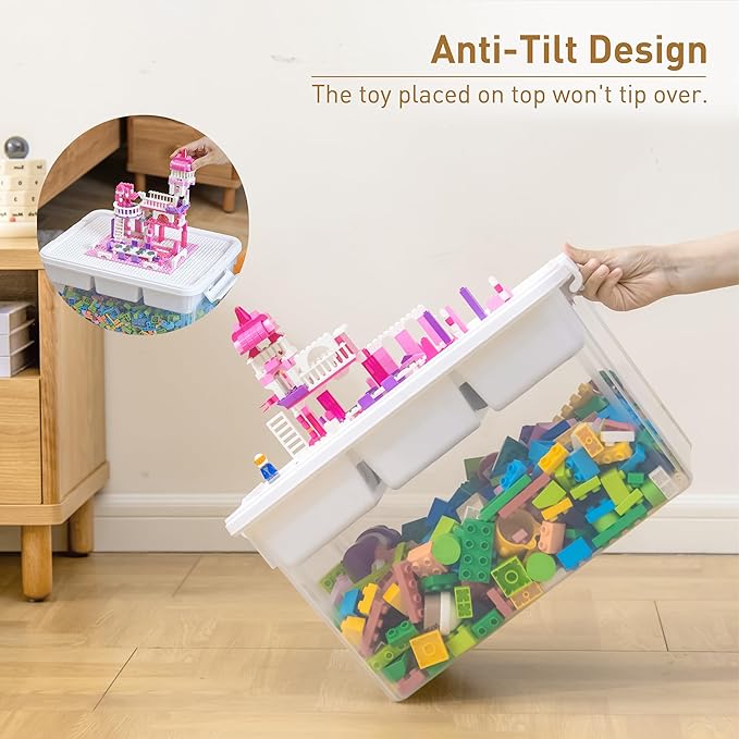 Citylife 17QT 4-Pack Plastic Craft Storage Box Buildable Lid Removable Tray | Plastic Craft Organizers and Storage with Build-On Lid for Beads, Tools, Sewing Supplies, Deep Base, Secure Clasp, kids Toy - Image 3