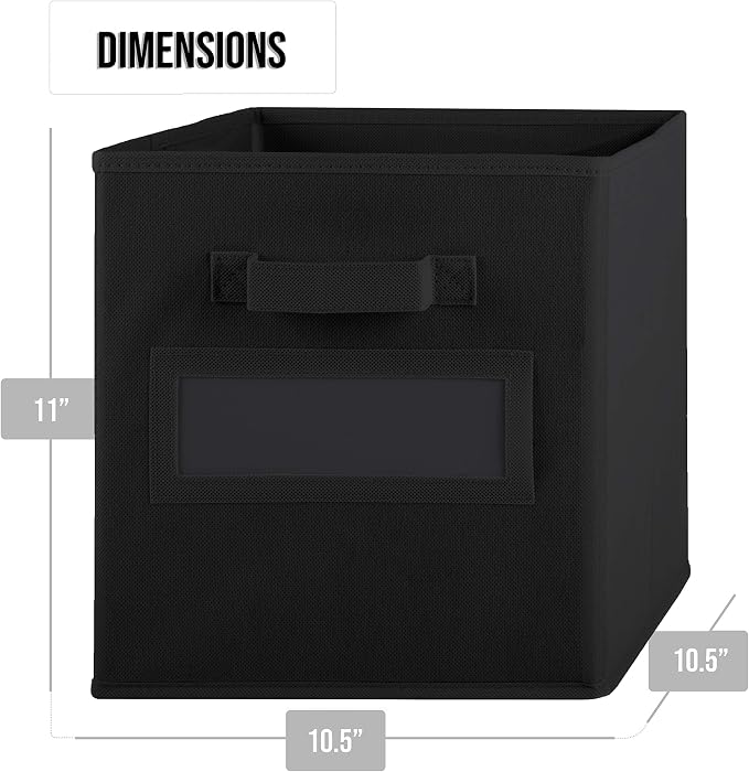 Storage Bins - 9 Pack - Durable Storage Cubes with Label Window | 2 Reinforced Handles | Fabric Cube Baskets for Organizing Closet, Clothes and Toys | Foldable Shelves Organizer (Black) - Image 4