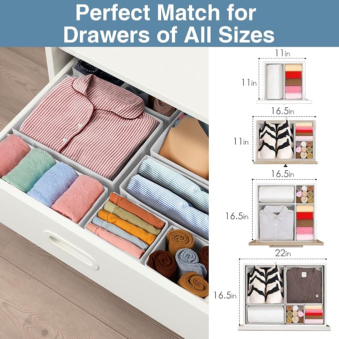 Drawer Organizer Clothes, 8 Pack Underwear Drawer Organizer, Foldable Closet Organizers and Storage Dresser Drawer Dividers for Clothes, Socks, Scarves, Ties (White) - Image 5
