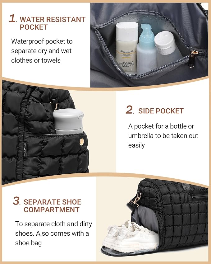 Duffle Bag for Travel, Weekender Bag with Shoe Compartment, Carry On Overnight Bag for Women with Toiletry Bag, Gym Bag with Wet Pocket, Hospital Bags for Labor and Delivery Beige - Image 4