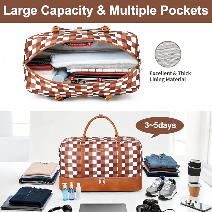 Weekender Bags for Women, 21" Travel Duffle Bag with Shoe Compartment | 3PCS Carry On Overnight Large Duffel Bag with Crossbody Bag and Toiletry Bag for Weekend Travel Gym Hospital Business Trip - Image 6
