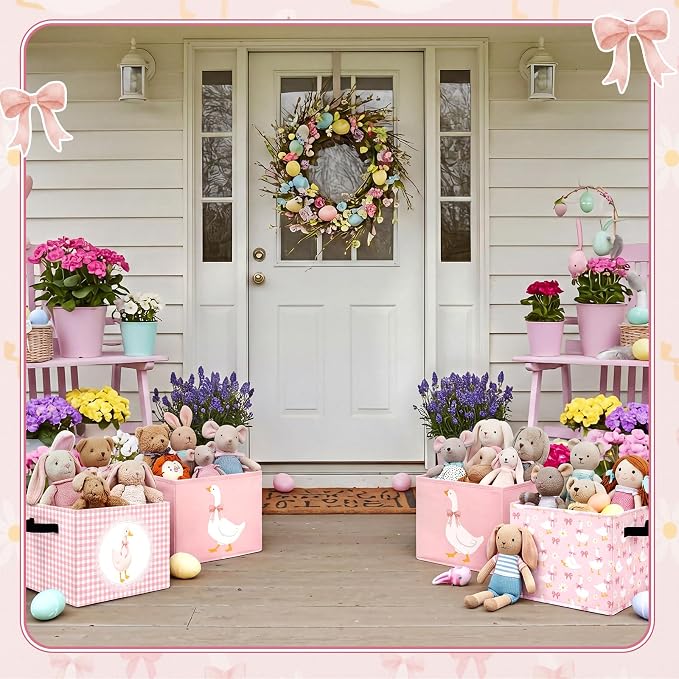 CHENGU 6 Pack Pink Silly Goose Storage Bin Cute Collapsible Storage Basket for Girl Large Foldable Laundry Box with Handle Decorative Clothing Basket for Girl Nursery Bedroom Home Baby Shower Birthday - Image 6